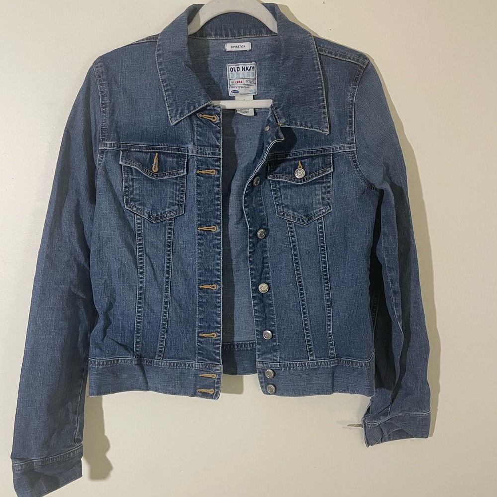 Old Navy Classic Stretch Button Front Denim Jean Jacket Size Medium EUC‎ Preppy